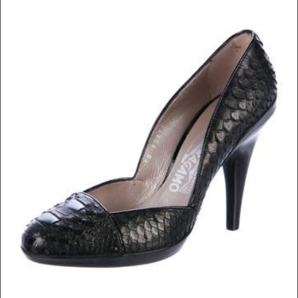 Salvatore Ferragamo Black Snake Skin Heels